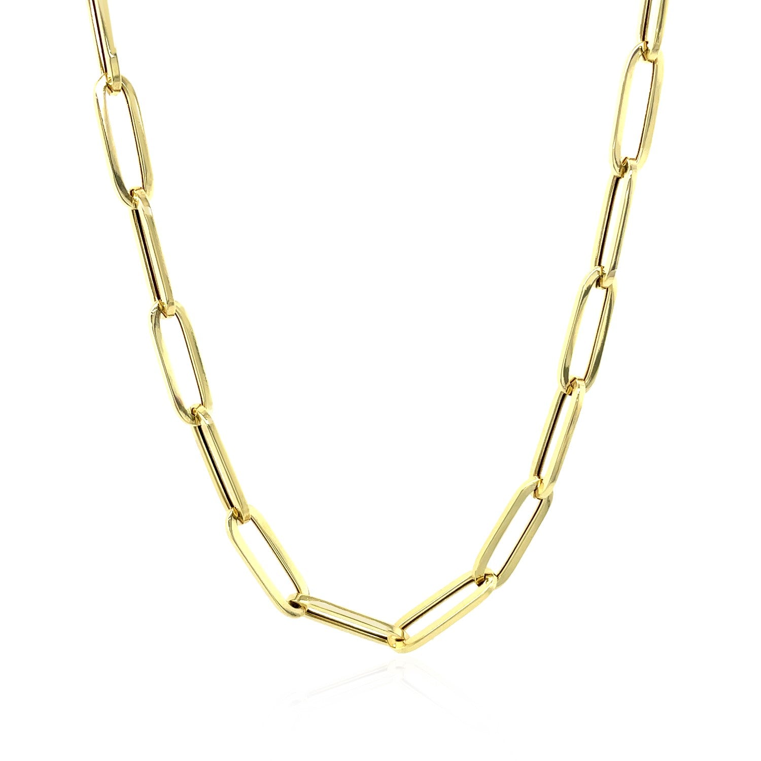 14K Yellow Gold Bold Paperclip Chain (4.20 mm) in a sleek high-contrast midnight luxury editorial style